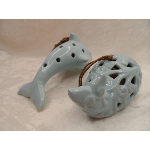 Dolphin & Whale Sachet Holders Blue Ceramic Nautical Decor - Picture 5 of 6